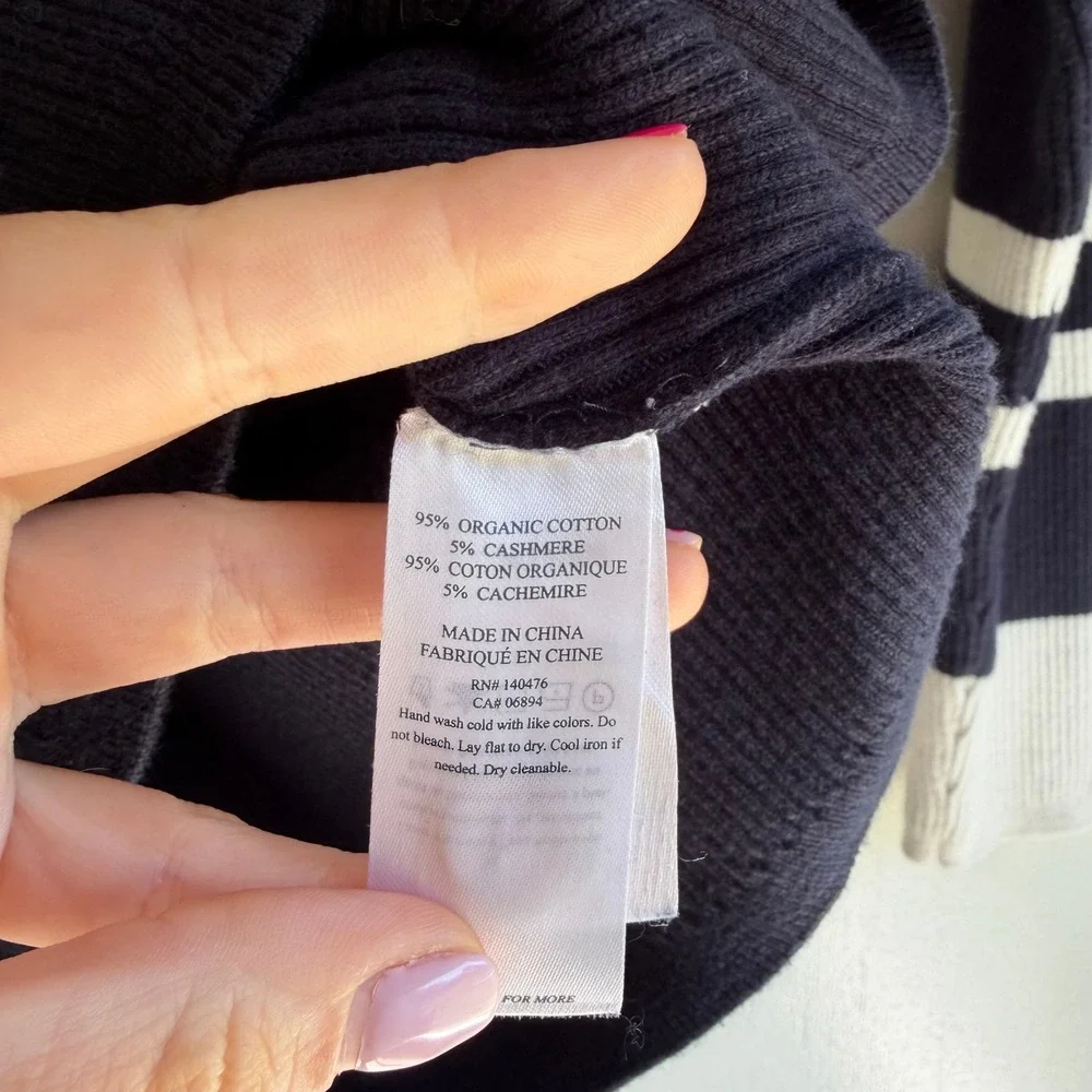 Faherty Navy Blue Organic Cotton Cashmere Ribbed Henley Sweater Stripe WYC0006 - Picture 5 of 9